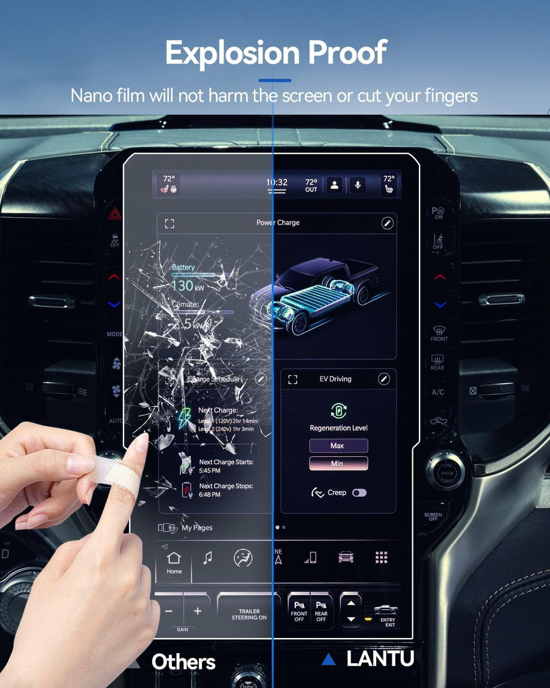 4PCS Car Screen Protector for 2025+ Dodge RAM 1500 Laramie/Rebel/Limited/Limited Longhorn/Tungsten Uconnect Accessories Navigation& Passenger Seat Nano Screen Protector Film 14.4''&10.25''