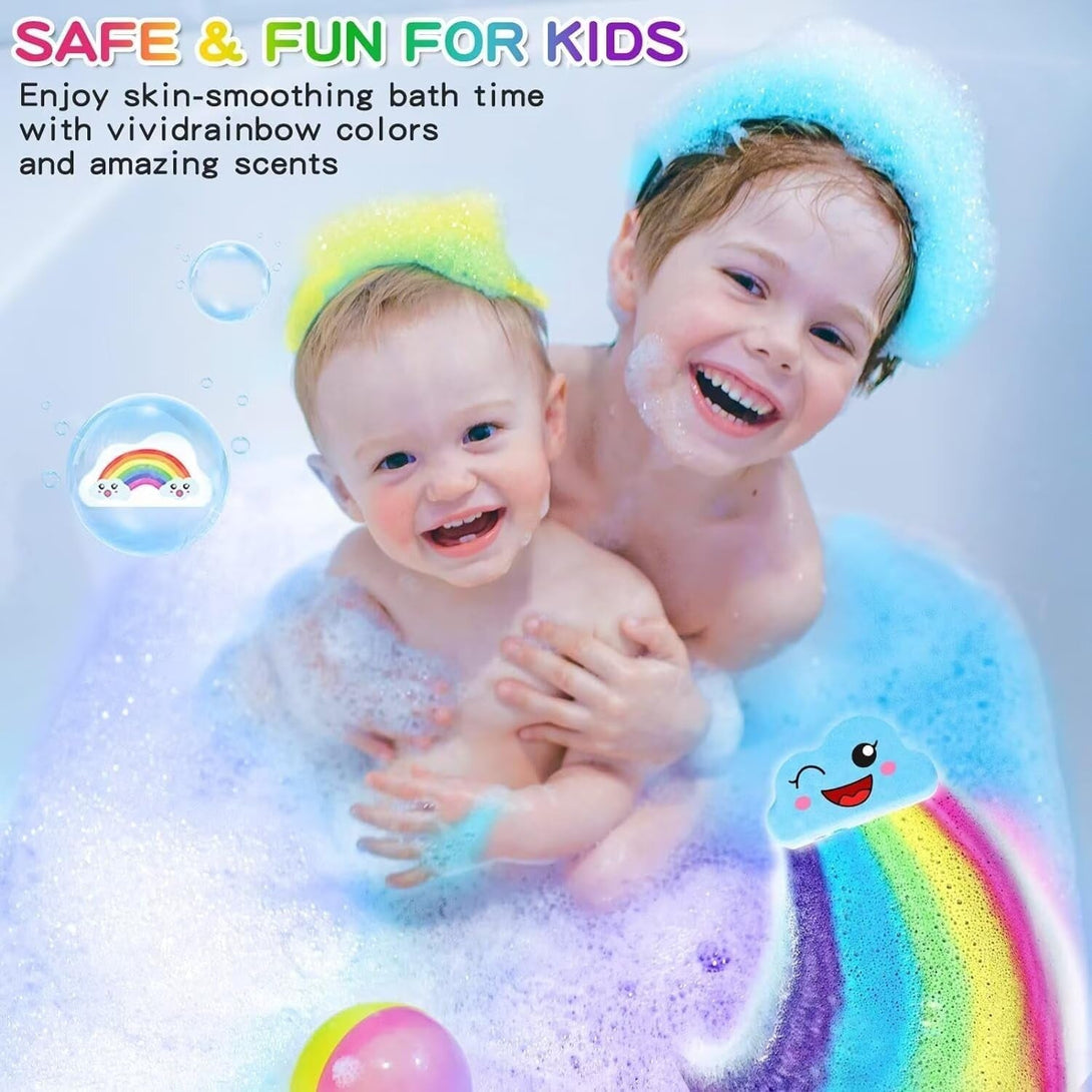 Rainbow Bath Bombs Gift Set, Handmade Organic 4 Pcs Bath Bombs for Kids Girls, Natural Kids Bubble Bath Fizzy, Mothers Day Gifts for Mom, Her, Women