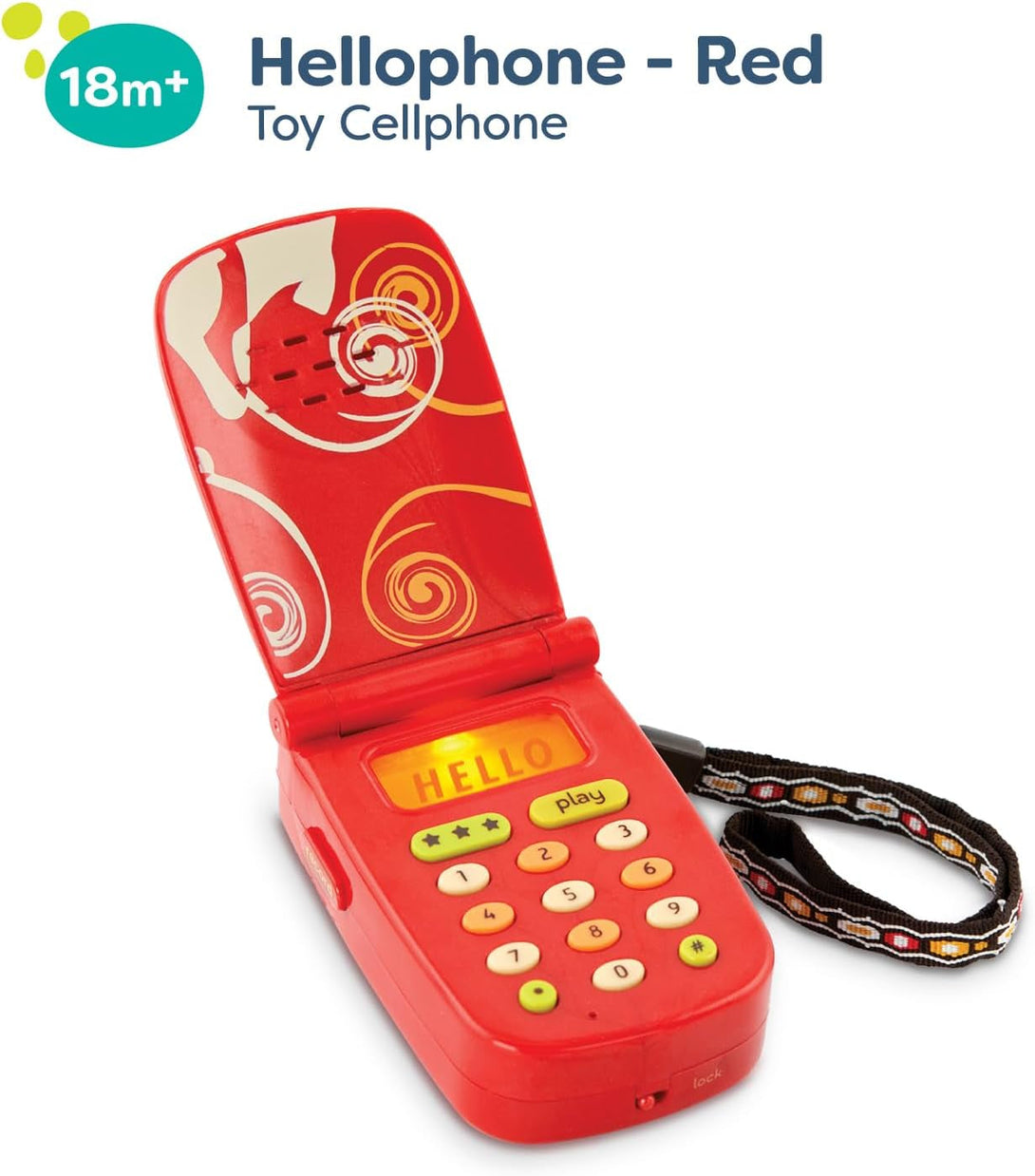 B. Toys- Hellophone- Red- Pretend Play Toy Cell Phone – Kids Play Phone with Light Sounds and Songs – Toddler Phone with Message Recorder- 18 Months +