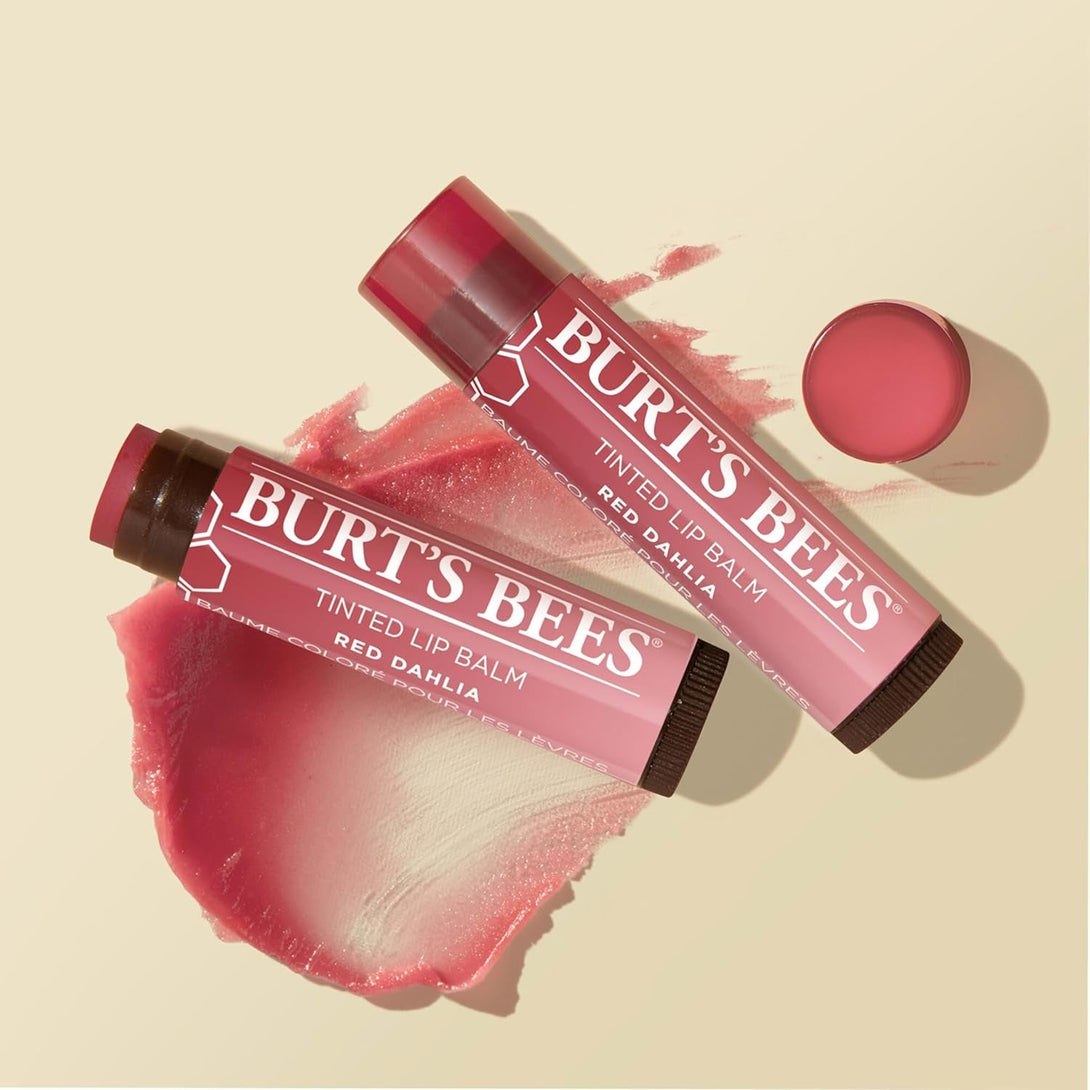 Burt'S Bees Lip Tint Balm Valentines Day Gifts with Long Lasting 2 in 1 Duo Tinted Balm Formula, Color Infused with Hydrating Shea Butter for a Natural Buildable Finish, Fiery Red Dahlia (2-Pack)