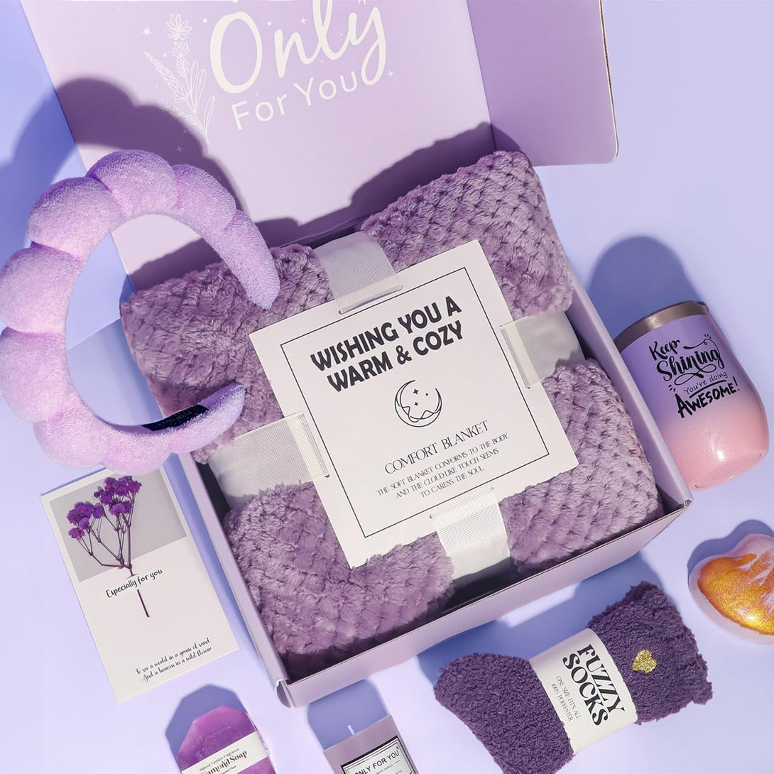 GRANNY SAYS Birthday Gifts for Mom, Spa Gifts for Women, Get Well Soon Gift Baskets, Self Care Gifts for Women, Care Package with Flannel Blanket for Mom, Friendship, Wife, Sister