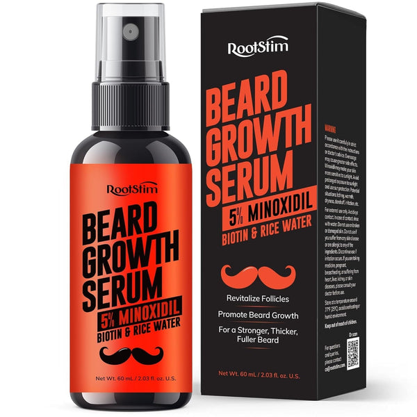 5% Minoxidil Beard Growth Serum for Men: 5% Minoxidil Hair Regrowth Spray with Biotin & Rice Water - Extra Strength Beard Oil for Faster Thicker and Fuller Beard Growth - 2.03 Fl Oz