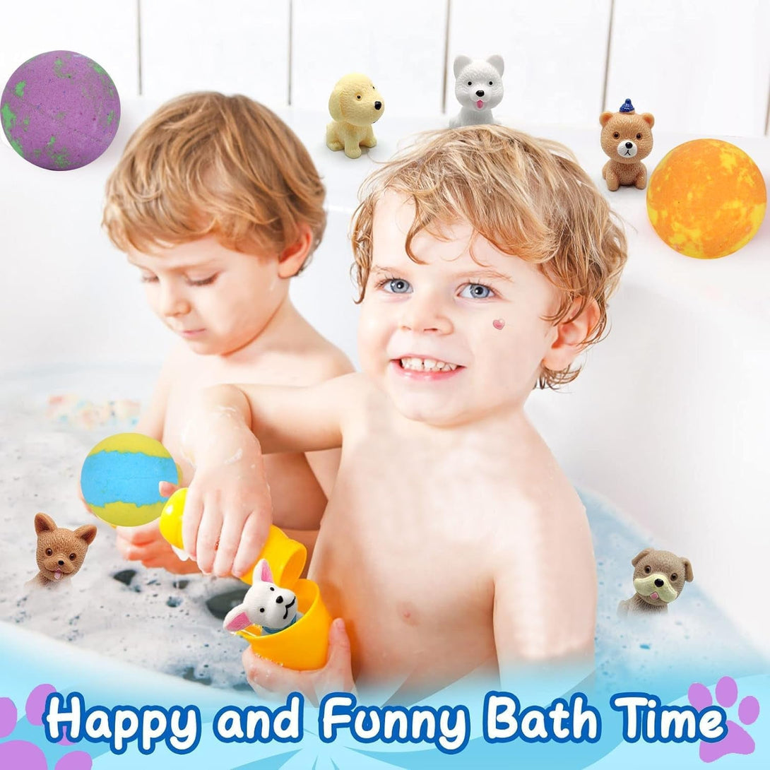 Bath Bombs for Kids with Surprise Toys inside for Girls Boys - 12 Pcs Bubble Bath Fizz Balls Gift Set with Puppy Toy, Gentle and Kids Safe for Easter Eggs Stuffers