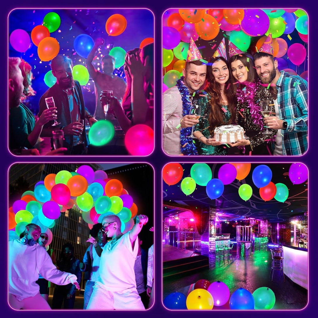 100 Pcs UV Neon Balloons ,Neon Glow Party Balloons UV Black Light Balloons Glow in the Dark for Birthday Decorations Wedding Glow Party Supplies Blacklight Reactive Fluorescent Balloons