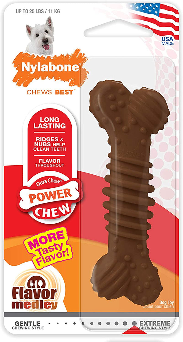 Nylabone Textured Dental Bone Power Chew Toy for Dogs, Dog Toys for Aggressive Chewers, Flavor Medley Flavor, Small - up to 25 Ibs, 1 Count