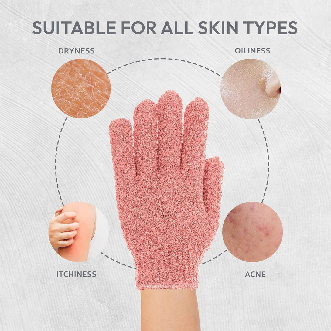 4 Pairs Exfoliating Gloves, 100% Nylon, Dual Texture Body Scrub for Spa, Massage & Dead Skin Removal, Multi-Color Shower Bath Accessories (Melon/Wild Blue Yonder)
