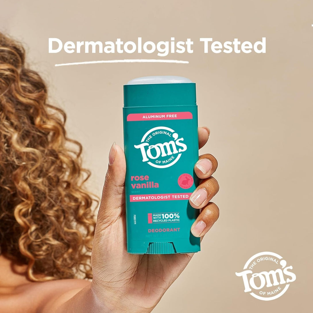 Tom’S of Maine Rose Vanilla Aluminum Free Natural Deodorant for Women & Men | Goes on Clear | Odor & Wetness Protection | Naturally Derived and Moisture-Locking Ingredients | 3.25 Oz