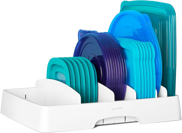 Youcopia Storalid Adjustable Food Container Lid Organizer for Kitchen Cabinet Storage, Large