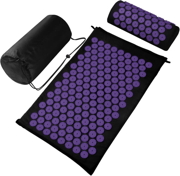 Acupressure Mat Set, Acupuncture Point Massage Pillow, Relieving Neck and Back Pain, Muscle Relaxation and Stress Reduction, Sciatica Relief, Suitable for Men and Women, Carry a Handbag, Black Purple