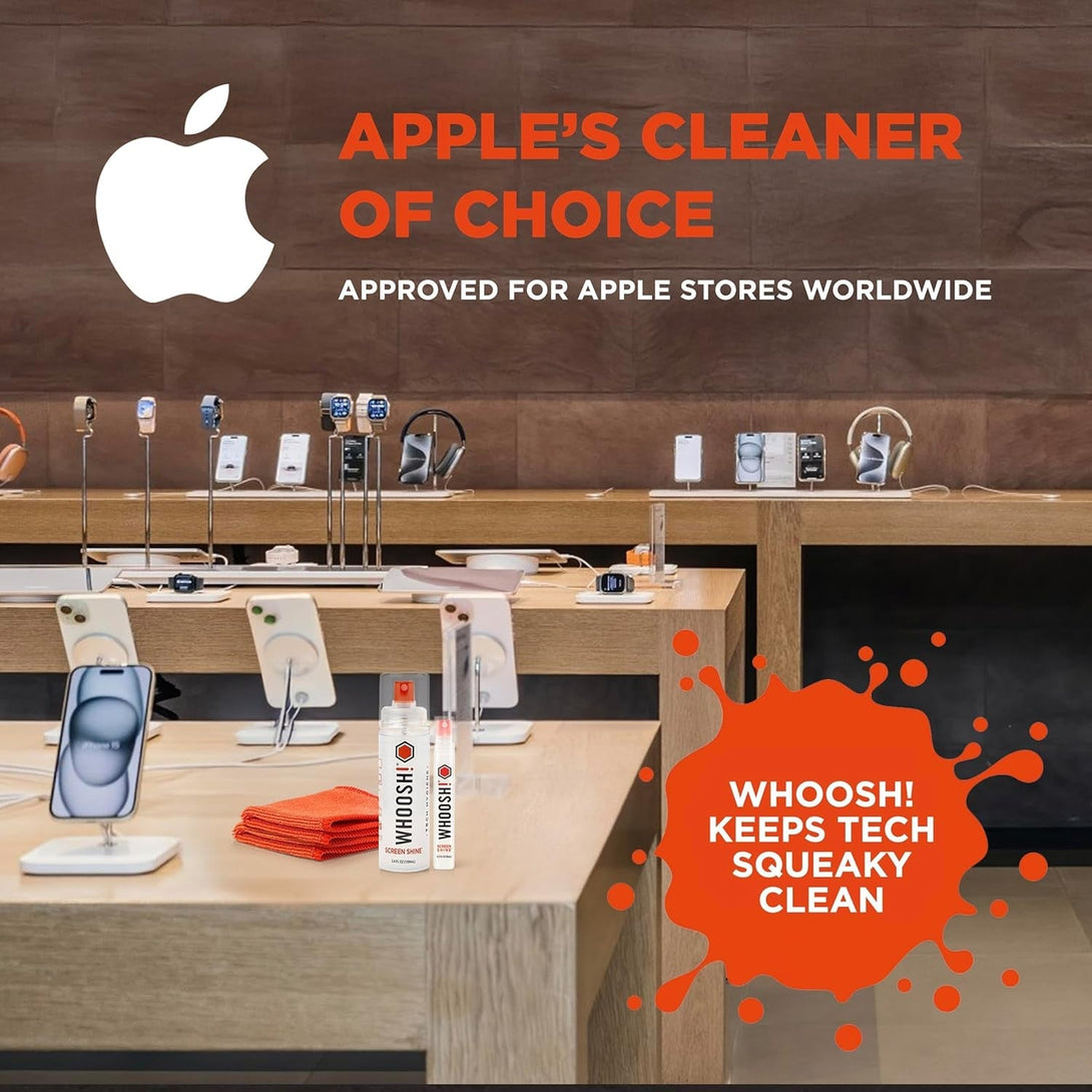 WHOOSH! Screen Shine Duo - Screen Cleaner Spray for Ipad, Monitor, Laptop, Macbook - 3.4 Oz & 0.3 Oz Bottles with 2 Microfiber Cloths - Portable Electronic Cleaning Kit for Travel, Office, and Home