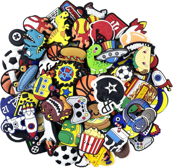 UNISKY 35,50,100Pcs Random Shoe Charms for Boys Cartoon PVC Shoe Accessories, Different Shapes of Shoe Decorations and Bracelets Wristbands Party Gifts