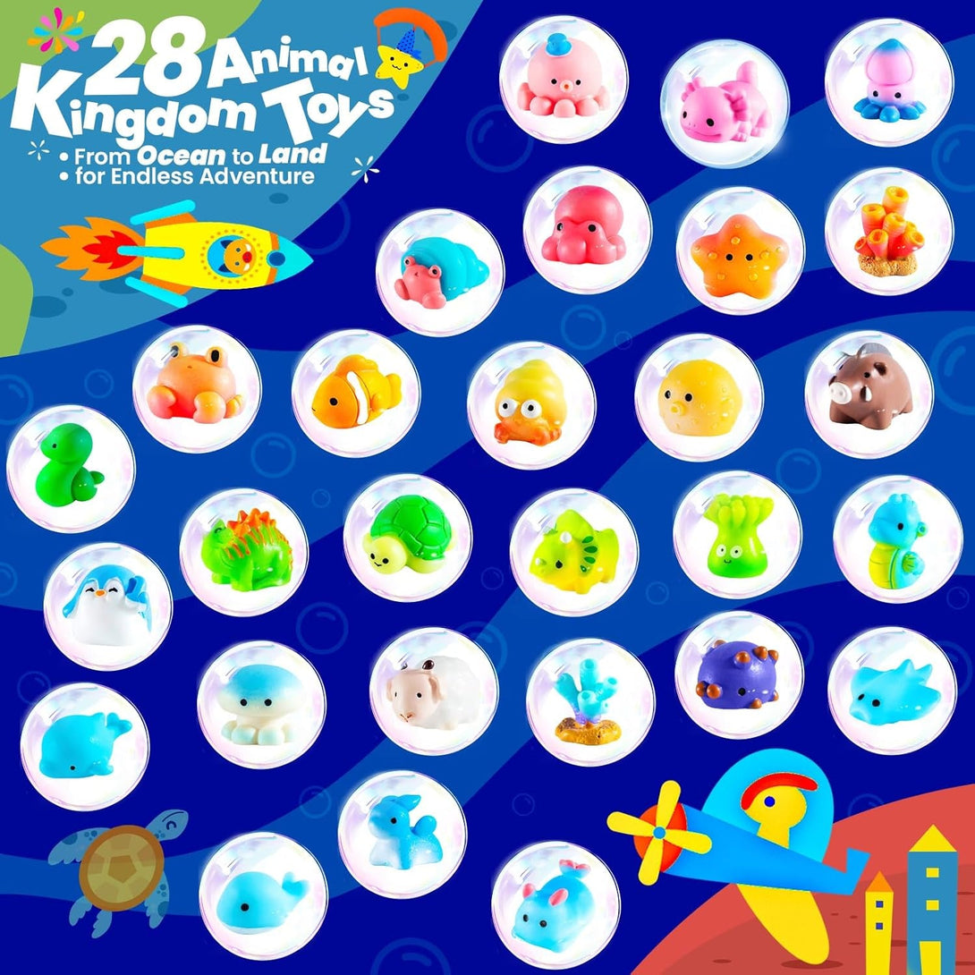 Bath Bombs for Kids with Surprise inside – 28 Fun Fizzy Bath Bombs with Land & Sea Animal Toys, Kid-Friendly & Non-Toxic, Handmade Birthday Party Favors & Summer Gifts for Girls and Boys
