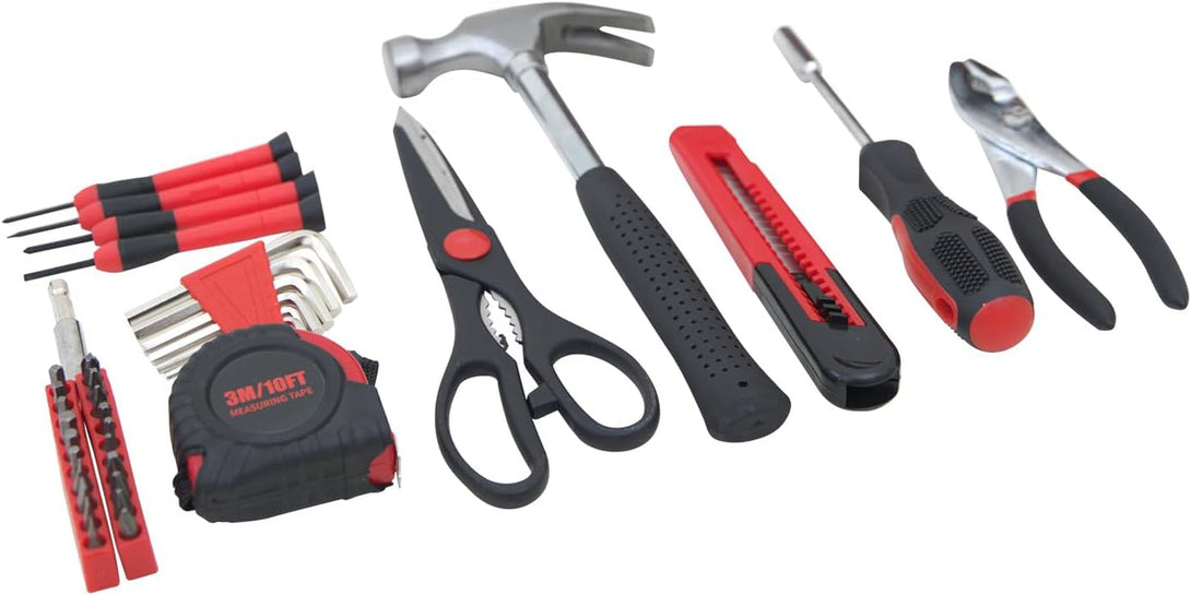 39-Piece Household Tools Kit Essential Home Repair Set with Plastic Toolbox Ideal for College Students, Home Use & More