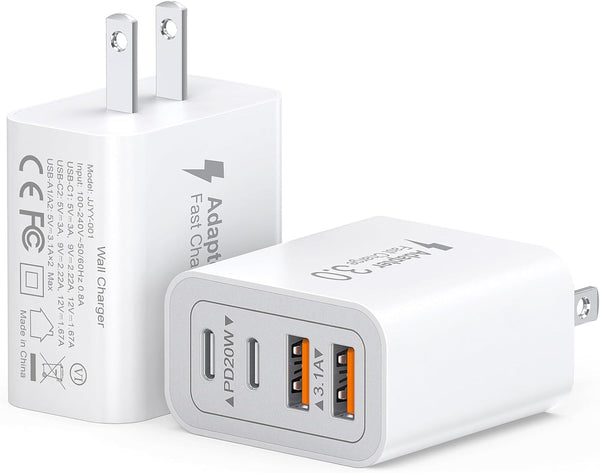 40W USB C Charger Block, 2-Pack 4-Port Type C Fast Charging Brick Dual PD&QC Wall Plug Adapter Compatible for Iphone 16/15/15 Pro/ 15 Pro Max/14/13/12, Ipad, Airpods, Iwatch, Samsung Galaxy