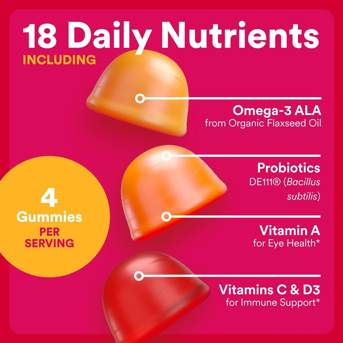 Smartypants Organic Women'S Multivitamin Gummies: Biotin, Probiotics, Methylfolate, Omega 3 (ALA), Vitamin D3, C, Vitamin B12, B6, A, K & Zinc, Inositol, Gluten Free, 120 Count (30 Day Supply)