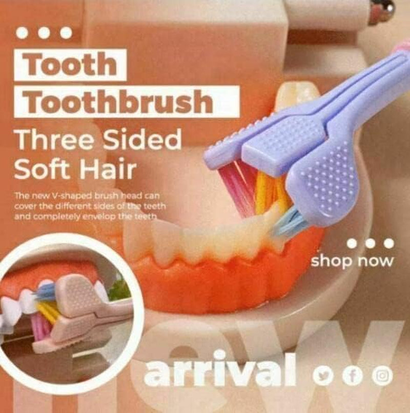 2Pcs Random Color Three-Sided Soft Hair Toothbrush, Effective Wrap-Around Design, Deeply and Thoroughly to Clean Teeth and Gums, Manual Toothbrushes Suitable for Adults and Children Health Household