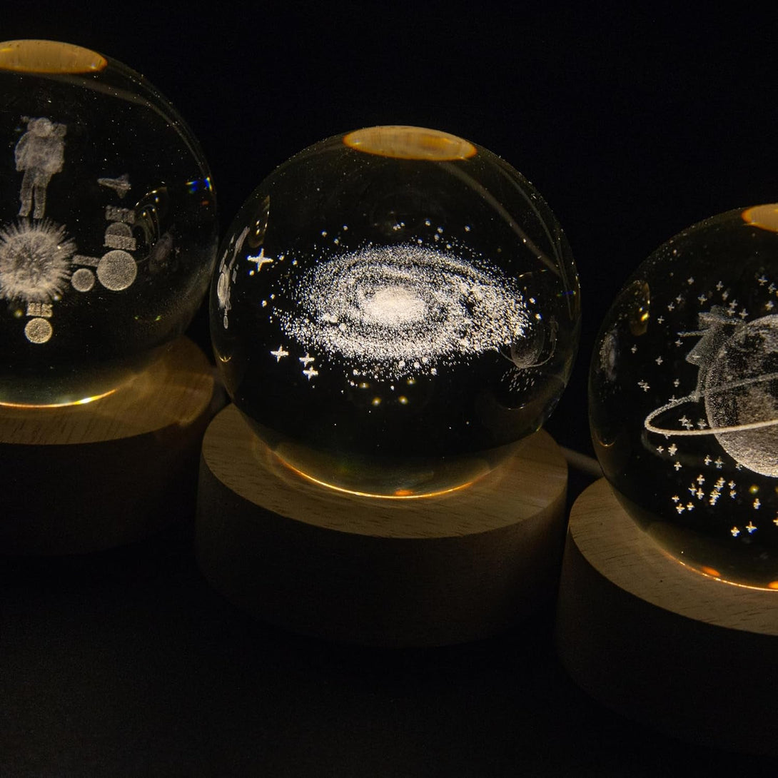 2.36 Inch 3D Galaxy Crystal Ball Night Light Lamp with Wooden Base, Warm Glow LED Mood Night Light, Gift for Boys, Girls, and Teens (Galaxy)