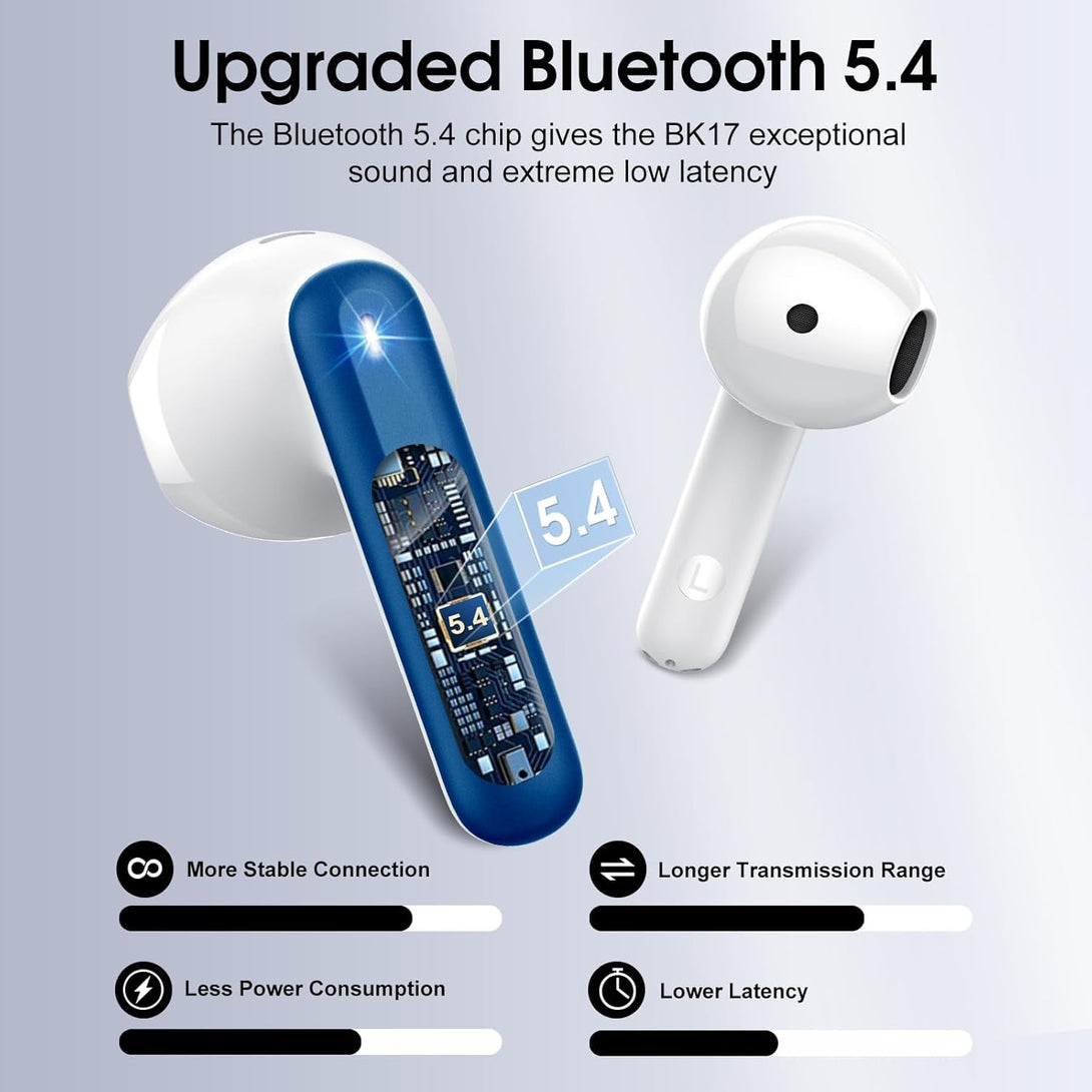 Wireless Earbuds, 2025 Bluetooth 5.4 Headphones in Ear Buds 3D Bass Stereo, 40H Ultralight Bluetooth Earbuds with 4 ENC Noise Cancelling Mic, USB-C, IP7 Waterproof Earphones for Android Ios Pad, Blue