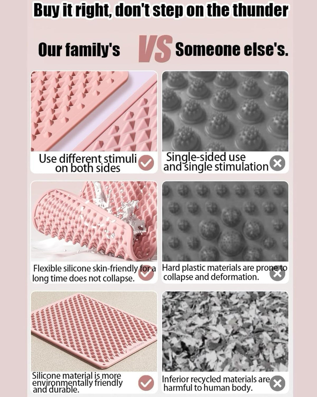 Silicone Acupressure Foot Massage Mat – Dual-Sided Reflexology Mat with Star & Diamond Bumps, Washable Relief Pad for Plantar Fasciitis, Heel Pain, Standing Desk – Connectable Design (Pink, M)