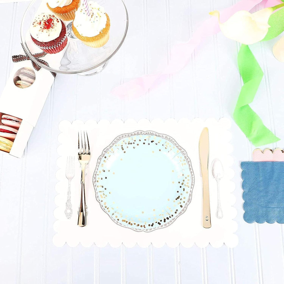 Sparkle and Bash Paper Placemats for Table, White Mats with Scalloped Edge (14 X 10 in Bulk Restatent Paper Placeats, Pack of 100)