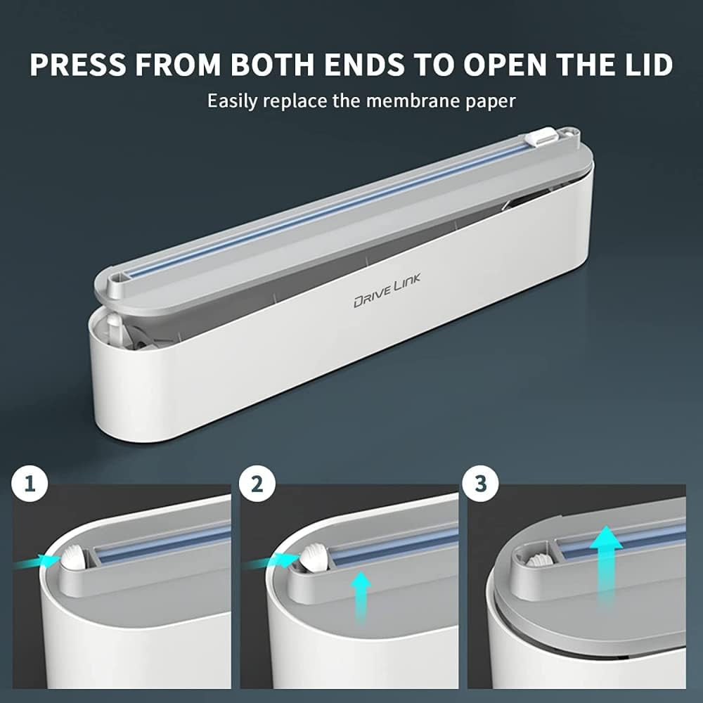 Refillable Magnetic Plastic Wrap Dispenser with Slide Cutter, Sturdy Food Cling Film Cutter, Press and Seal Wrap, 12" X 328' Roll BPA Free