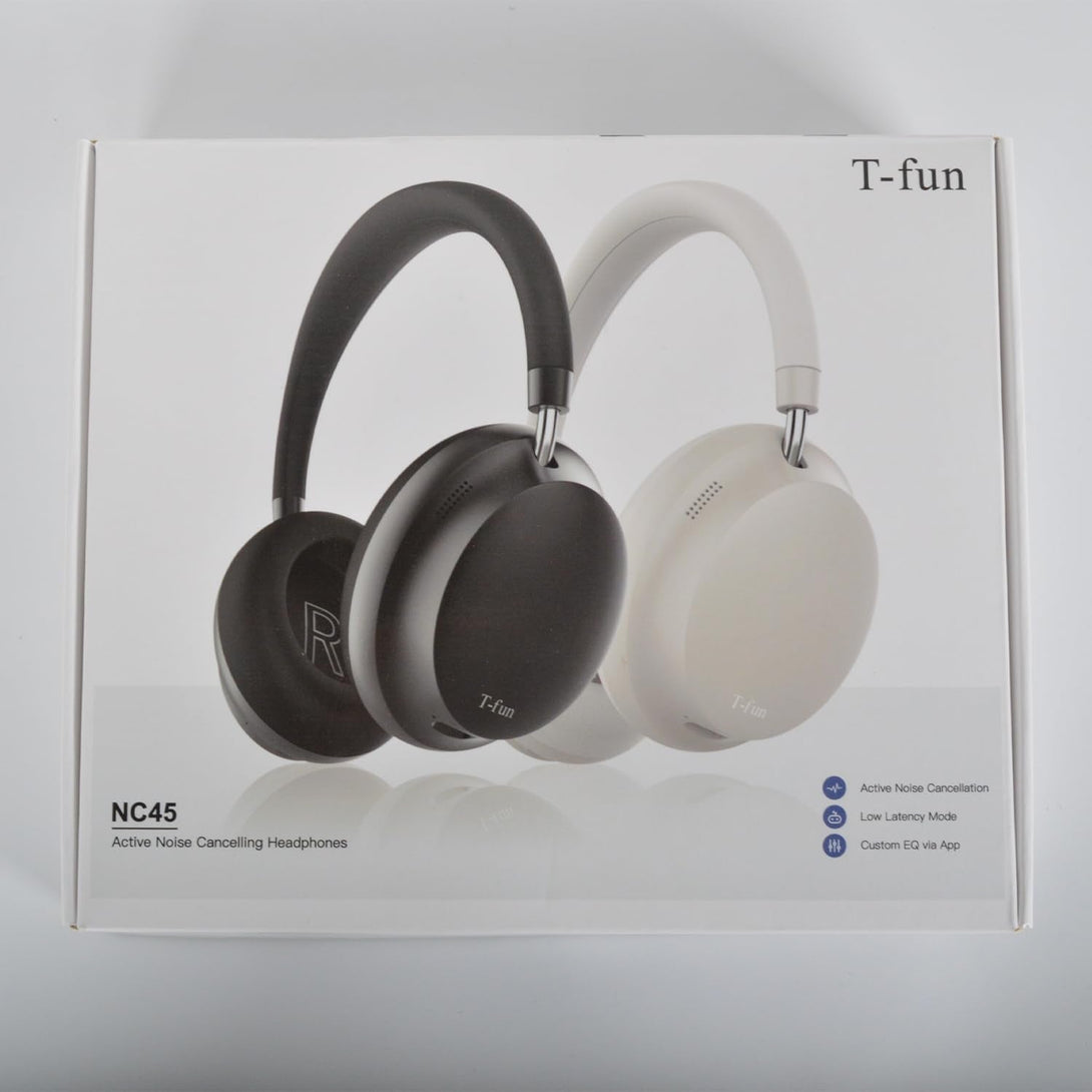 T-Fun NC45 Active Noise Cancelling Headphones, Comfortable Wireless over Ear Headset with Mic, 55H Playtime, Hi-Res Audio, Deep Bass, Low Latency, Bluetooth 5.3 ANC Headphones for Travel Home