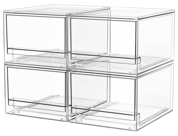 A-Lugei ã€ðŸ°ð—£ð—–ð—¦ã€‘ Acrylic Stackable Drawers, 7.5" L Makeup Organizer, Bathroom Organizer and Storage, Plastic Storage Bins for Kitchen Cabinet Pantry Medicine Fridge