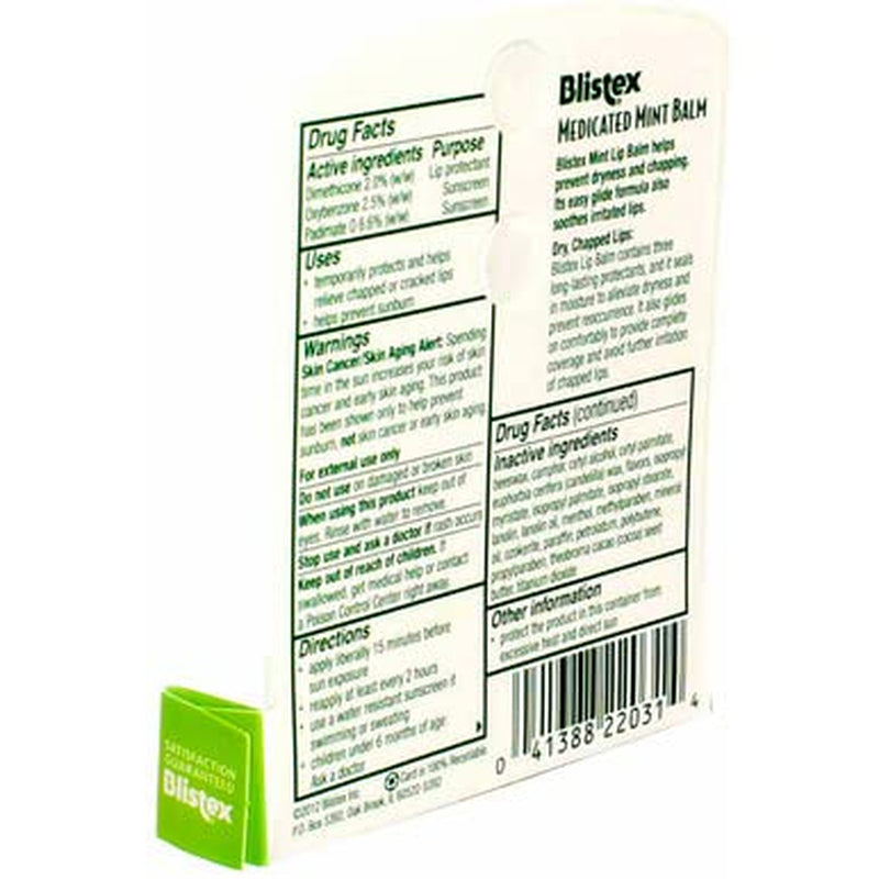 Blistex Medicated Lip Balm Protectant/Sunscreen SPF 15 Mint, 0.15 OZ Pack of 5