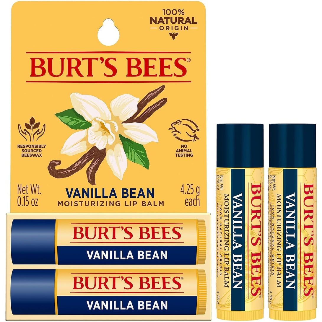 Burt'S Bees Lip Balm - Vanilla Bean, Lip Moisturizer with Responsibly Sourced Beeswax, Tint-Free, Natural Origin Conditioning Treatment, 2 Tubes, 0.15 Oz.