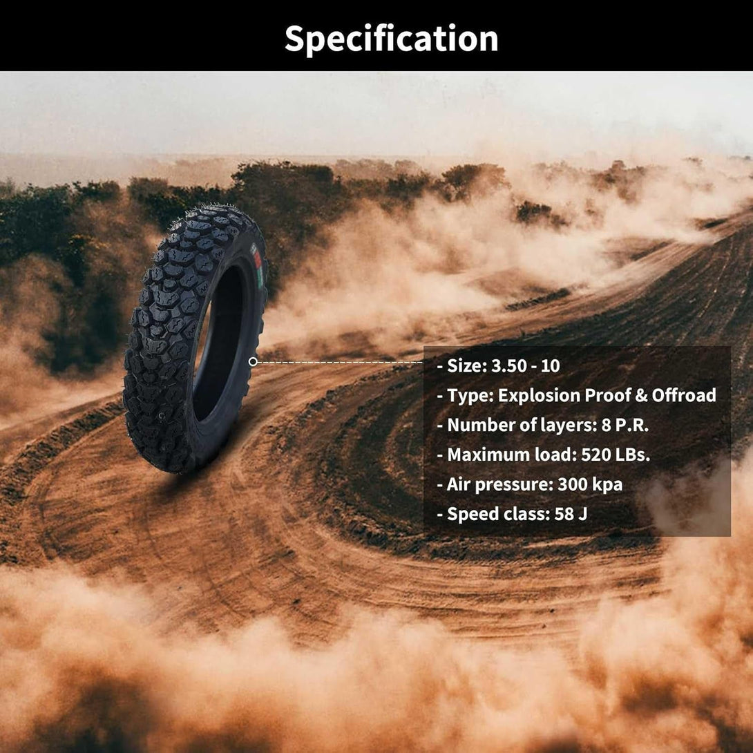 3.50-10 Tire 3.50 10 Inch Tubeless Tire 3.50-10 Offroad Snow Knobby Tire for Front/Rear Replacement Spare Accessory Fits on 10 Inch 58J 8 P.R.