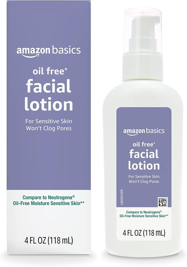 Amazon Basics Oil-Free Facial Moisturizer for Sensitive Skin, Fragrance Free, 4 Fluid Ounce (Previously Solimo)