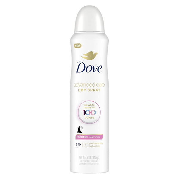 Dove Advanced Care Antiperspirant Deodorant Spray Clear Finish Invisible Antiperspirant Deodorant Tested on 100 Colors 72-Hour Odor and Sweat Protection with Pro-Ceramide Technology 3.8 Oz
