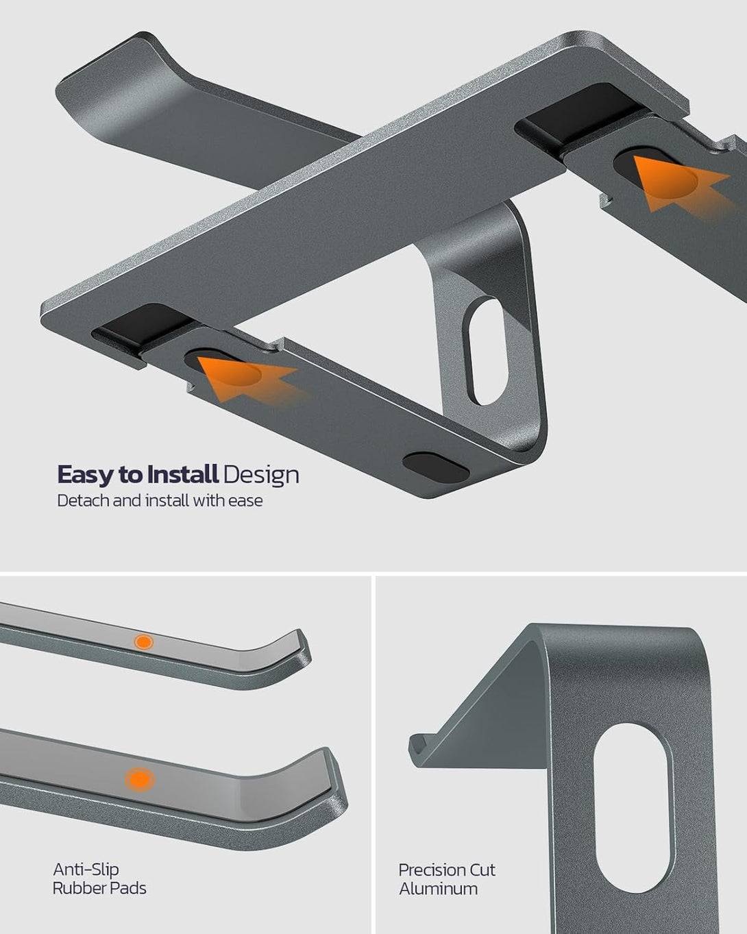 Nulaxy Fully Aluminum Laptop Stand, Detachable Ergonomic Laptop Holder Mount Computer Riser for Desk, Notebook Stand Compatible with Macbook, Dell XPS, All 10-16" Laptops - Gray