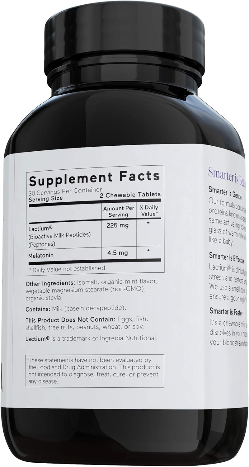 Smarter Nutrition Smarter Sleep Melatonin Dissolvable Tablets 4.5 Mg + Natural Clinically Proven Lactium® for Sleep & Stress Support - Mint Flavor Melatonin Tablets - Non-Gmo-60 Count[30-Day Supply]