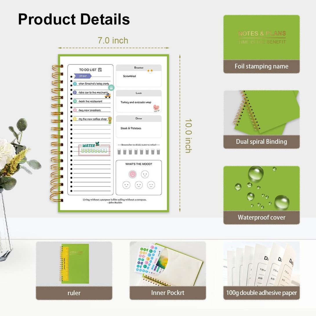 7" X 10" Undated Hourly Planner Journal, Daily Planner, Notebook with Hourly Schedule, Weekly and Monthly Planner Spiral Bound,Weekly to Do List Notebook with Goal & Habit Tracker Organizer
