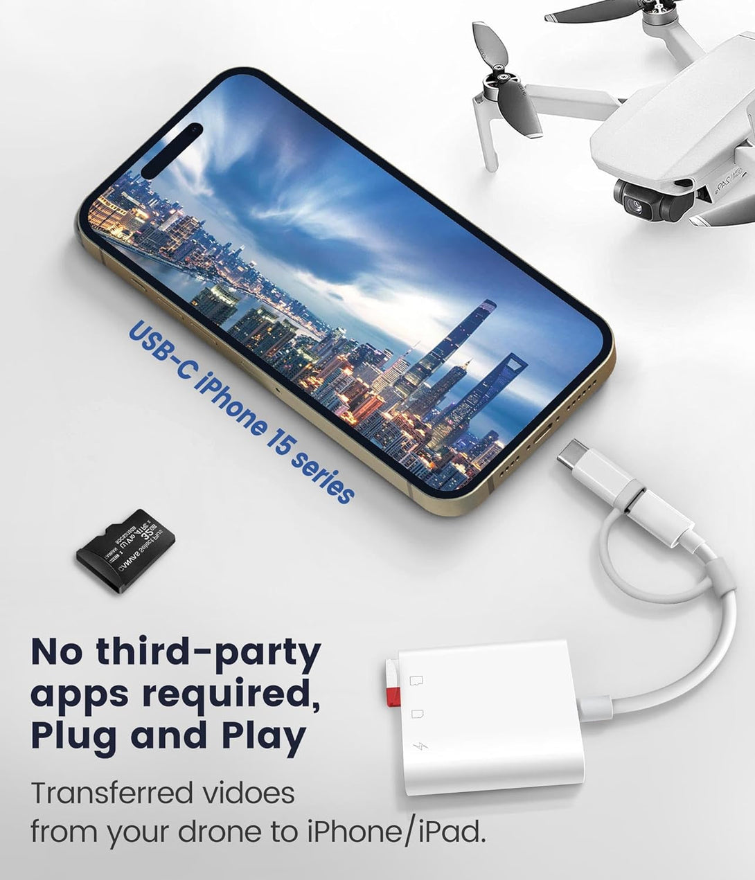 SD Card Reader for Iphone Ipad, Oyuiasle Digital Trail Camera SD Card Viewer with Dual Slot for Microsd/Sd, Lightening&Usbc Dual-Connector Memory Card Adapter for Photography, Plug and Play