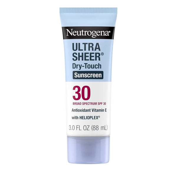 Neutrogena Ultra Sheer Dry-Touch Sunscreen for Face & Body, SPF 30 Broad Spectrum UVA/UVB Protection, Lightweight Water Resistant & Non-Greasy, Travel Size Sunscreen, 3 Fl. Oz