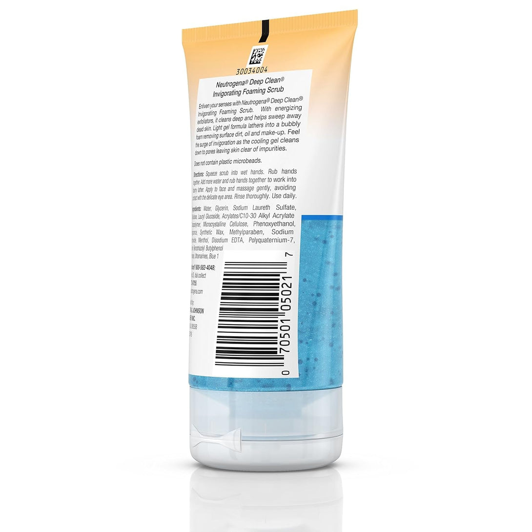 Neutrogena Deep Clean Invigorating Foaming Facial Scrub with Glycerin, Cooling & Exfoliating Gel Face Wash to Remove Dirt, Oil & Makeup, 4.2 Fl. Oz