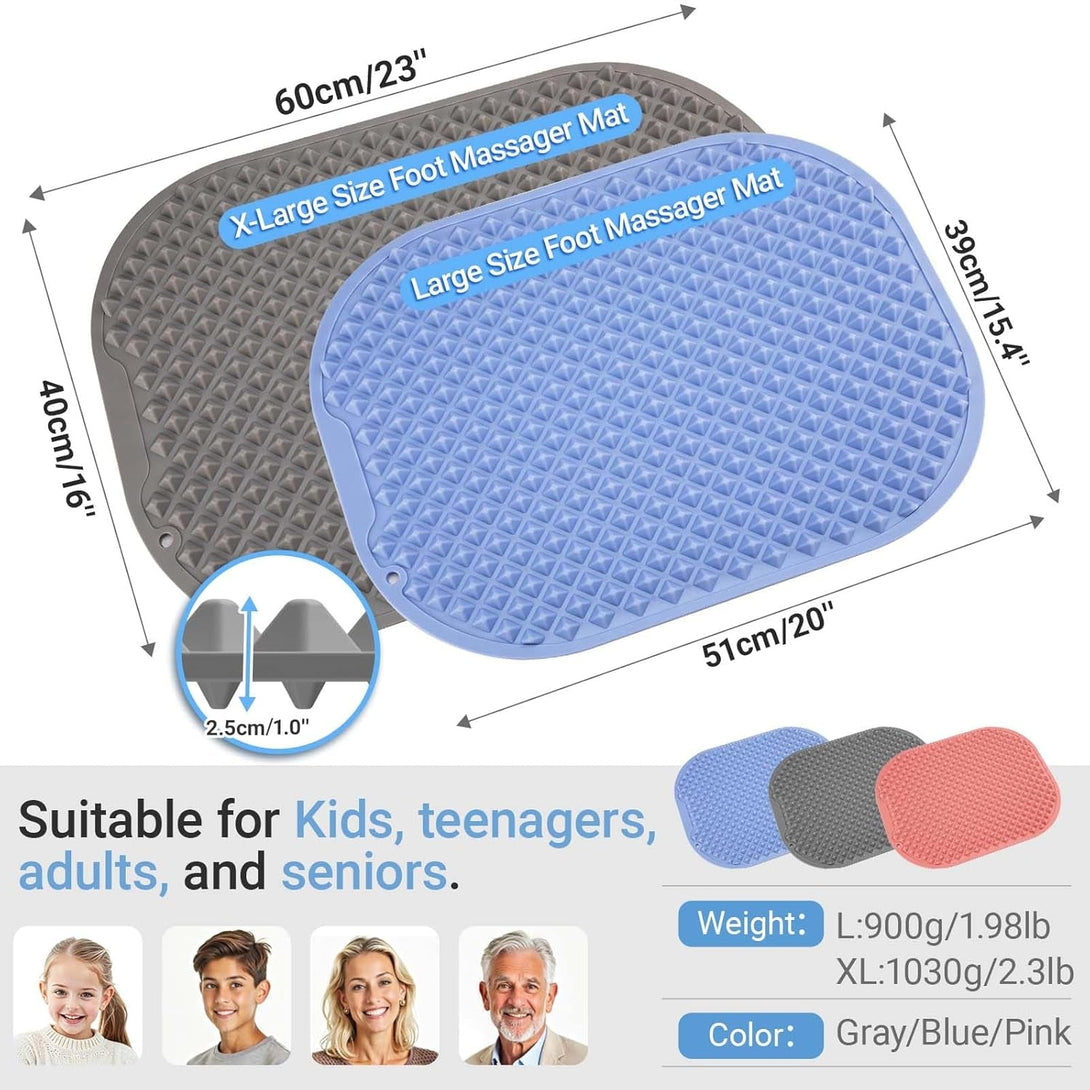 Silicone Foot Massager Mat, Large Reflexology Mat for Feet Relaxation, Portable Foot Acupressure Mat with Dual-Side Usage, Foldable Standing Desk Mat for Pain, Fatigue Relief(Gray-L)
