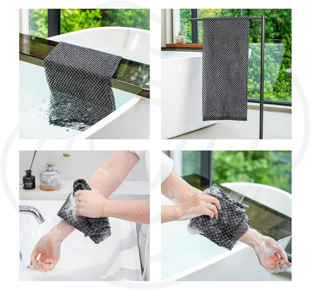Yiclick 1PC Exfoliating Body Scrubber, Back Scrubber for Shower Bath, Japanese Scrub Wash Cloth, Exfoliating Washcloth Towel for Men Women, Body Exfoliator Loofah Luffa Sponge Net Rag Back Washer