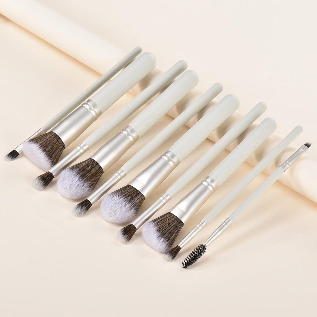 10Pcs Makeup Brush Set with Sponges and Drying/Storage Case，Best Gift for Women/Girls, Used for Powder, Foundation, Highlight, Eye Shadow, Concealer, Etc., Suitable for Beginners (Green 13Pcs)