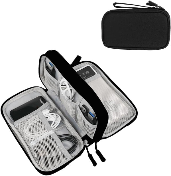 NIMOSA Portable Cable Organizer Travel Cable Organizer Pouch Electronic Accessories Carry Case Waterproof Power Protection USB Hard Disk Box Storage Bag for Cord, Charger, Phone, Earphone Black