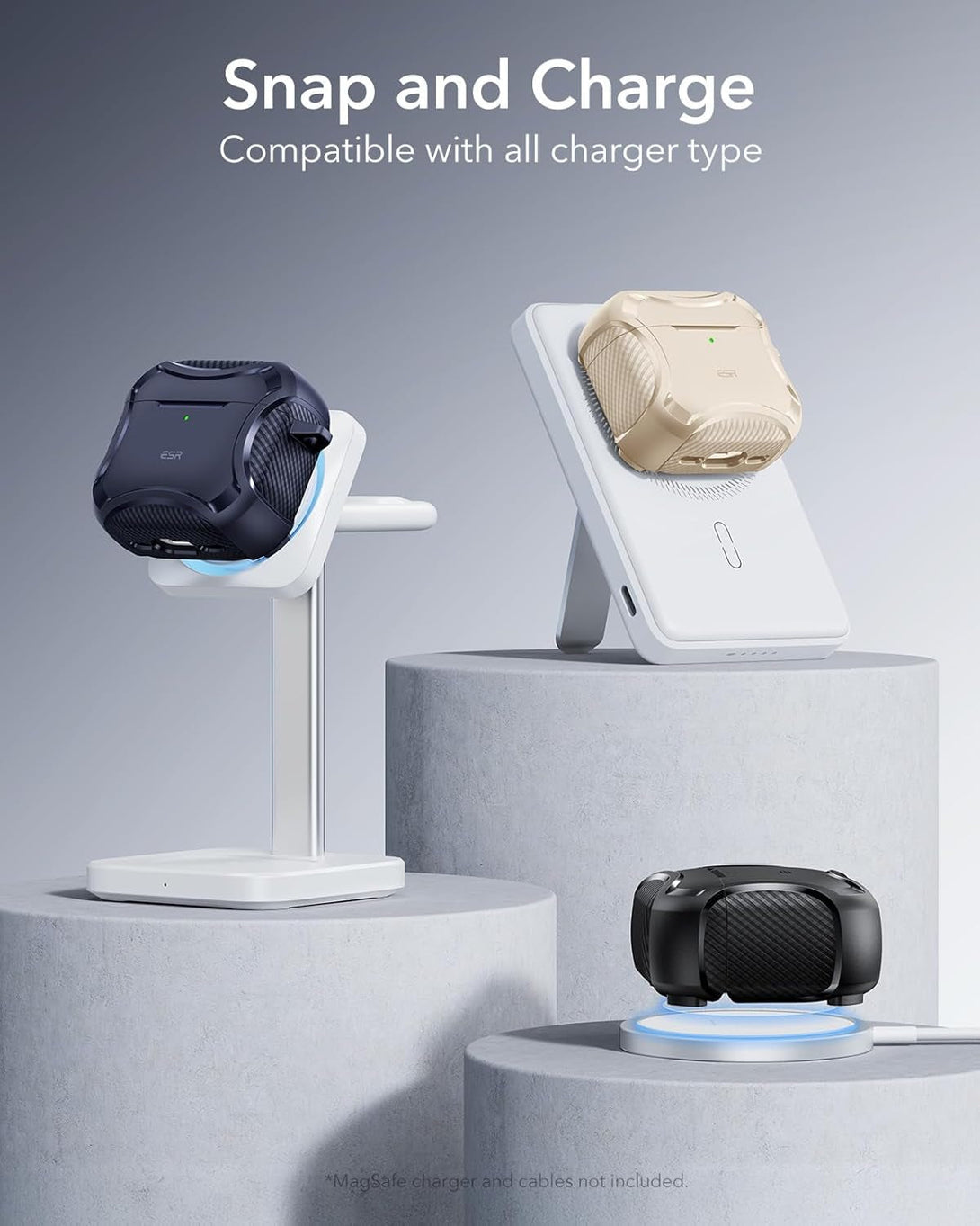 ESR for Airpods 4 Case (Halolock), Compatible with Airpods 4Th Generation Case (2024), Compatible with Magsafe, Powerful Drop Protection, Magnetic Lid, Cyber Series, Desert Titanium