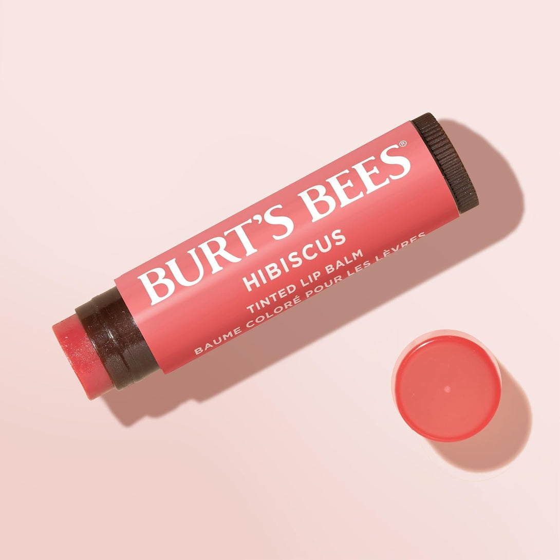Burt'S Bees Lip Tint Balm with Long Lasting 2 in 1 Duo Tinted Balm Formula, Color Infused with Deeply Hydrating Shea Butter for a Natural Looking Buildable Finish, Soft Hibiscus (2-Pack)