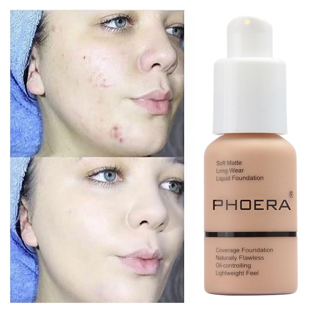 2 Pack PHOERA Foundation Makeup for Older Women,Flawless Soft Matte Liquid Foundation 24 HR Oil Control Concealer Foundation Makeup,Full Coverage Foundation for Women and Girls (104 Buff Beige)