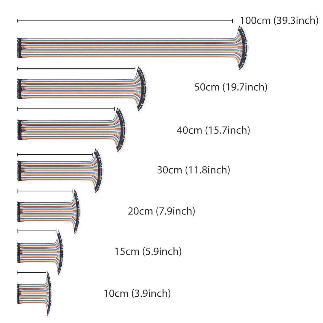 120Pcs Breadboard Jumper Wires 10Cm 15Cm 20Cm 30Cm 40Cm 50 Cm 100Cm Wire Length Optional Dupont Cable Assorted Kit Male to Female Male to Male Female to Female Multicolored Ribbon Cables