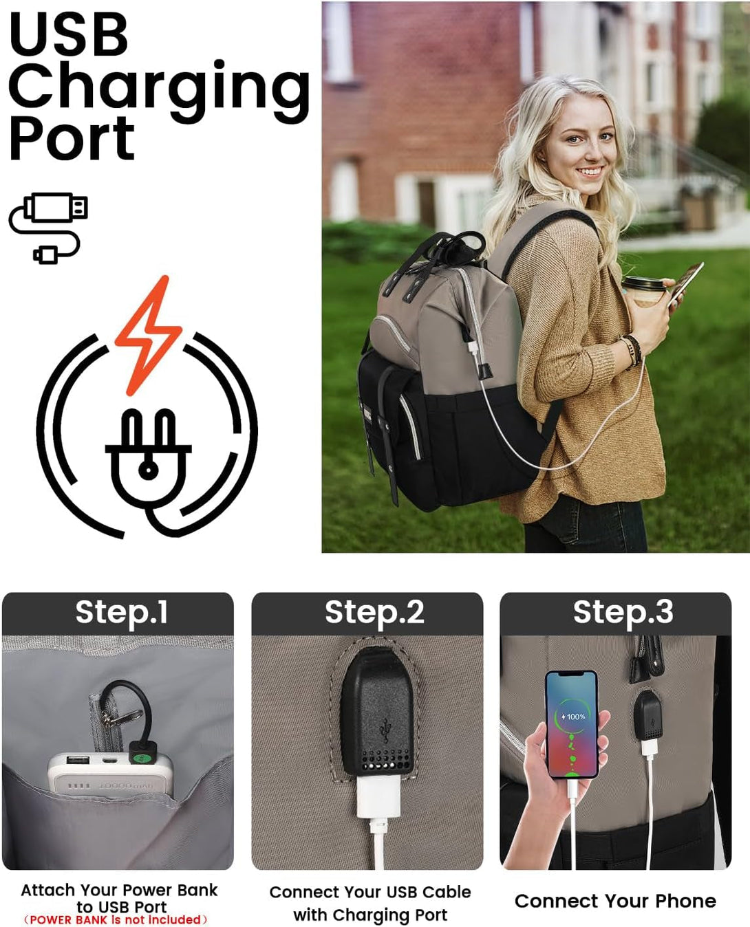 FALANKO Women Laptop Backpack, Doctor Nurse Teacher Work Adult Backpack for 15.6 Inch Laptop with RFID Anti-Theft USB Charging Port College Business Computer Bookbag Grey Black