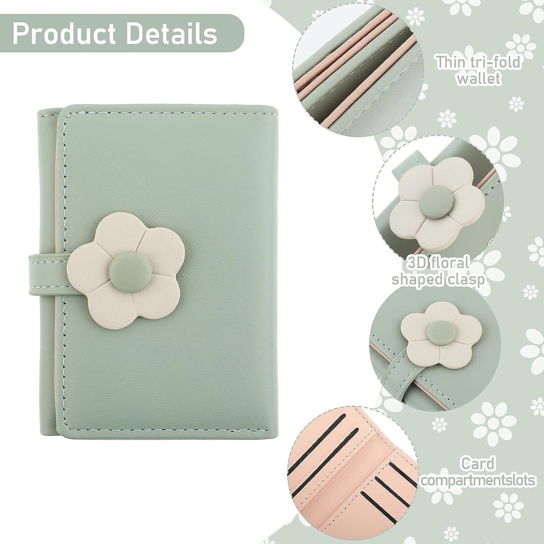 Lusofie Cute Wallet for Teen Girl PU Leather Trifold Small Wallet Cash Pocket Flowers Print Card Holder Coin Purse with ID Window for Girls Women