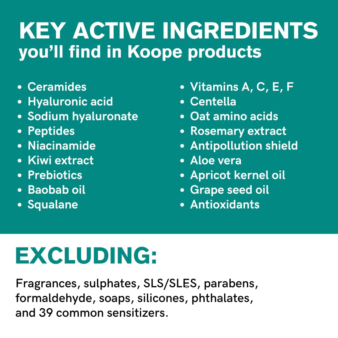 Koope Gel Face Wash, Cleanser for All Skin Types, Gentle, Soap-Free, Ph Balanced, Makeup Remover with Oat Amino Acids, Cucumber, Kiwi & Aloe, Free of Parabens, Sulphates & Fragrances, Vegan, 5.0 FL OZ