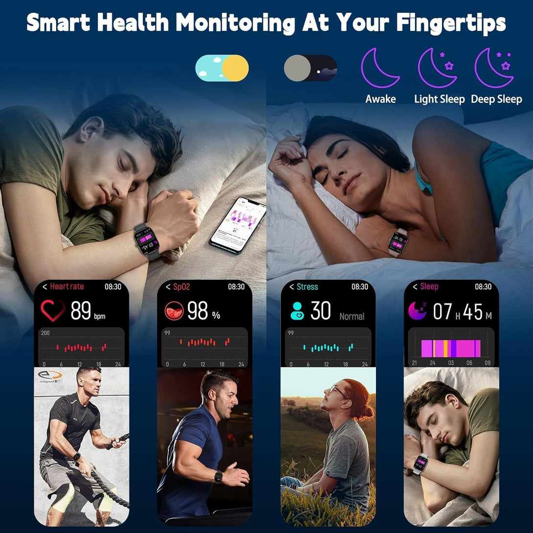 Smart Watch for Men Women(Answer/Make Call), Smartwatches with Heart Rate/Spo2/Sleep/Stress Monitor, IP68 Waterproof, 100+ Sports Mode Fitness Tracker, Compatible with Android and Iphone(Black, 2.01")